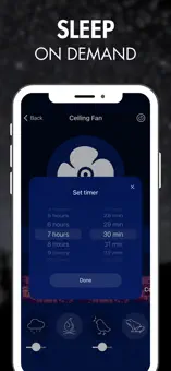 Bedtime Fan app screenshot showing sleep sounds